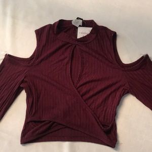 Windsor wine long sleeve crop top (cut down center